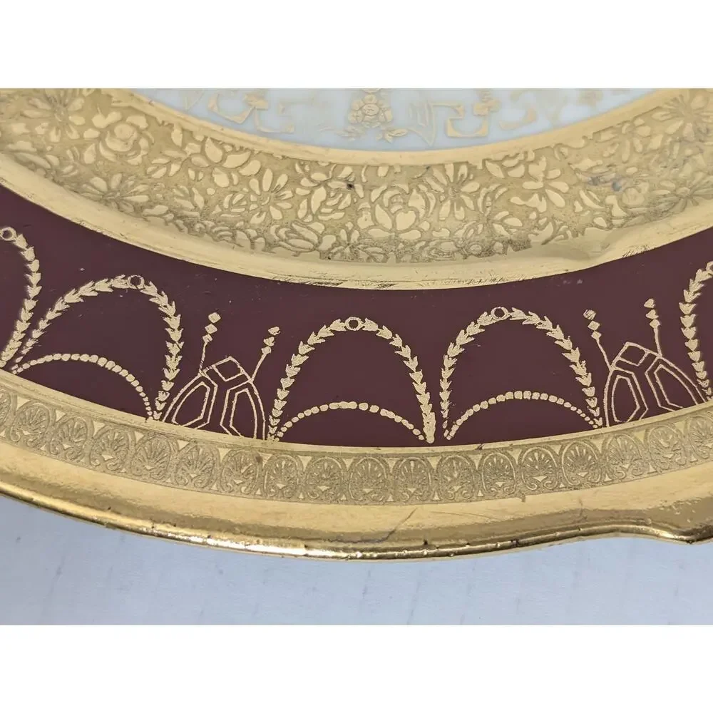 Rare Limoges Maroon 22kt Gold Encrusted Swags And Royal Garlands Dinner Plate